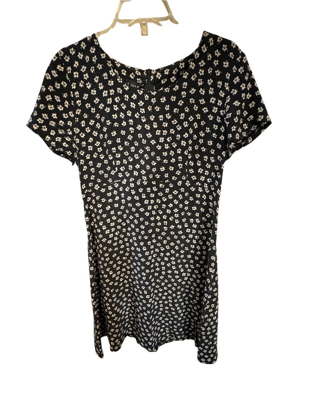 Vintage August Silk 100% Silk Floral Mini Dress Black Cream 8